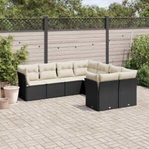 vidaXL 8-delige Loungeset met kussens poly rattan zwart