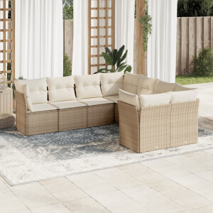 vidaXL 8-delige Loungeset met kussens poly rattan beige
