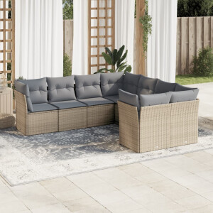 vidaXL 8-delige Loungeset met kussens poly rattan beige