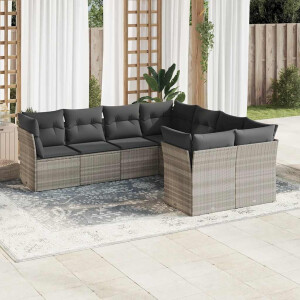 vidaXL 8-delige Loungeset met kussens poly rattan lichtgrijs