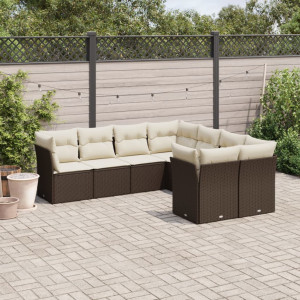 vidaXL 8-delige Loungeset met kussens poly rattan bruin