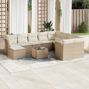 vidaXL 11-delige Tuinset met kussens poly rattan beige