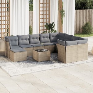 vidaXL 11-delige Tuinset met kussens poly rattan beige