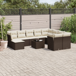 vidaXL 11-delige Loungeset met kussens poly rattan bruin
