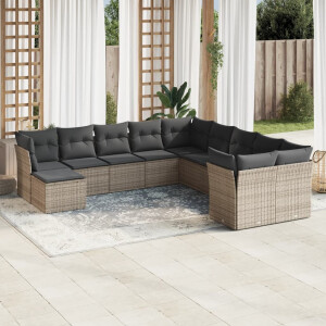 vidaXL 11-delige Loungeset met kussens poly rattan grijs