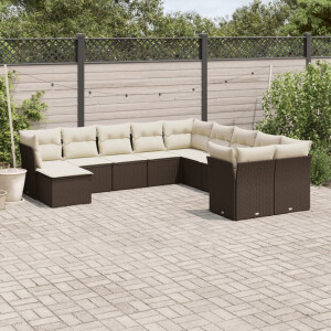 vidaXL 11-delige Loungeset met kussens poly rattan bruin