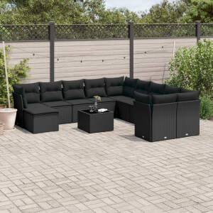 vidaXL 12-delige Loungeset met kussens poly rattan zwart