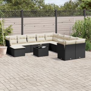 vidaXL 12-delige Loungeset met kussens poly rattan zwart