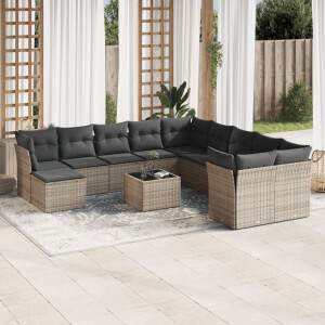 vidaXL 12-delige Loungeset met kussens poly rattan grijs