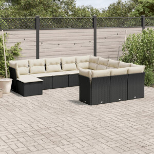 vidaXL 12-delige Loungeset met kussens poly rattan zwart