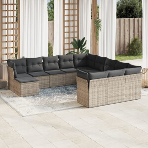 vidaXL 12-delige Loungeset met kussens poly rattan grijs