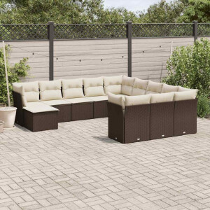 vidaXL 12-delige Loungeset met kussens poly rattan bruin