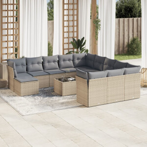 vidaXL 13-delige Loungeset met kussens poly rattan beige