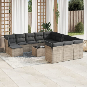 vidaXL 13-delige Loungeset met kussens poly rattan grijs
