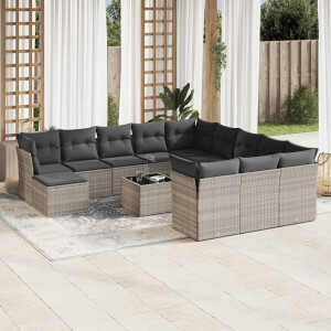 vidaXL 13-delige Loungeset met kussens poly rattan lichtgrijs