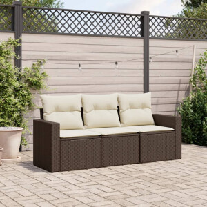 vidaXL 3-delige Loungeset met kussens poly rattan bruin