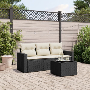 vidaXL 4-delige Loungeset met kussens poly rattan zwart