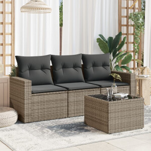 vidaXL 4-delige Loungeset met kussens poly rattan grijs