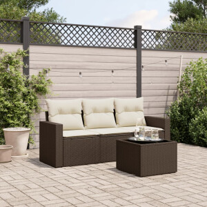 vidaXL 4-delige Loungeset met kussens poly rattan bruin