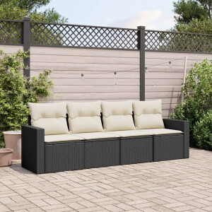 vidaXL 4-delige Loungeset met kussens poly rattan zwart