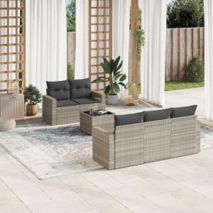 vidaXL 6-delige Loungeset met kussens poly rattan lichtgrijs