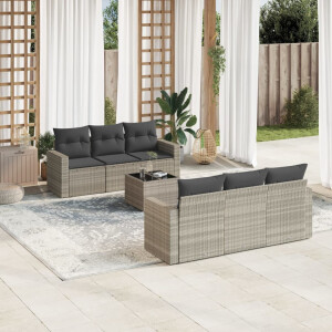 vidaXL 7-delige Loungeset met kussens poly rattan lichtgrijs