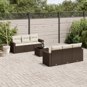 vidaXL 7-delige Loungeset met kussens poly rattan bruin