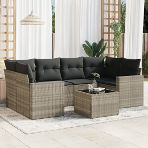vidaXL 7-delige Loungeset met kussens poly rattan lichtgrijs