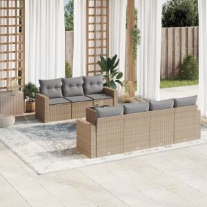 vidaXL 8-delige Loungeset met kussens poly rattan beige