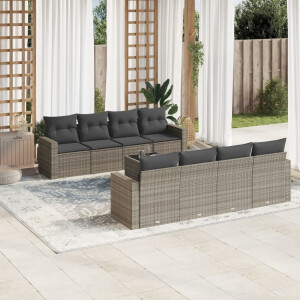 vidaXL 9-delige Loungeset met kussens poly rattan grijs