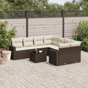 vidaXL 9-delige Loungeset met kussens poly rattan bruin