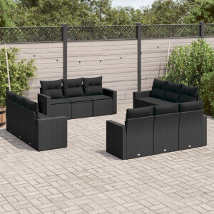 vidaXL 12-delige Loungeset met kussens poly rattan zwart
