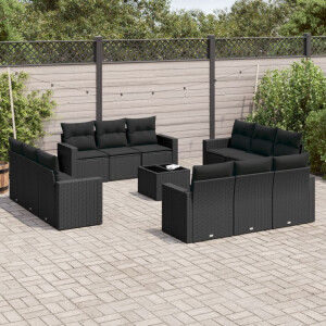vidaXL 13-delige Loungeset met kussens poly rattan zwart