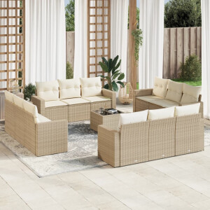 vidaXL 13-delige Loungeset met kussens poly rattan beige