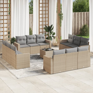 vidaXL 13-delige Loungeset met kussens poly rattan beige
