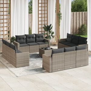 vidaXL 13-delige Loungeset met kussens poly rattan grijs