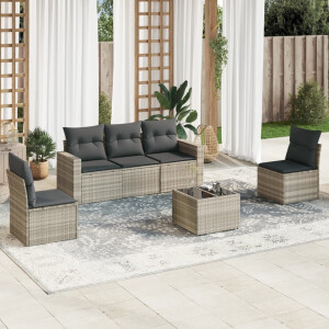 vidaXL 6-delige Loungeset met kussens poly rattan lichtgrijs