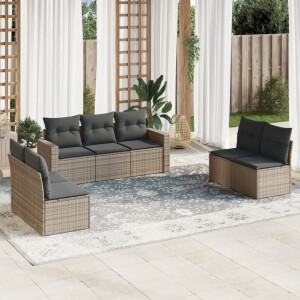 vidaXL 7-delige Loungeset met kussens poly rattan grijs