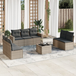 vidaXL 8-delige Loungeset met kussens poly rattan grijs