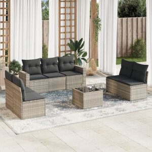 vidaXL 8-delige Loungeset met kussens poly rattan lichtgrijs