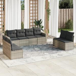 vidaXL 8-delige Loungeset met kussens poly rattan lichtgrijs