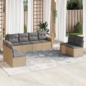 vidaXL 9-delige Loungeset met kussens poly rattan beige
