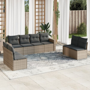 vidaXL 9-delige Loungeset met kussens poly rattan grijs