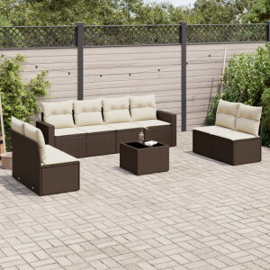 vidaXL 9-delige Loungeset met kussens poly rattan bruin