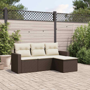 vidaXL 4-delige Loungeset met kussens poly rattan bruin
