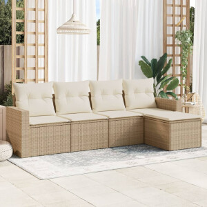 vidaXL 5-delige Loungeset met kussens poly rattan beige