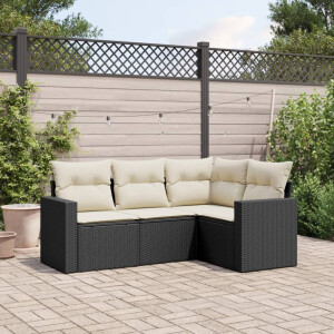 vidaXL 4-delige Loungeset met kussens poly rattan zwart