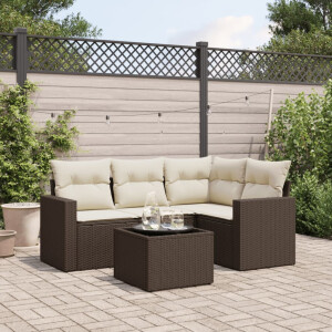 vidaXL 5-delige Loungeset met kussens poly rattan bruin