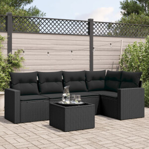vidaXL 6-delige Loungeset met kussens poly rattan zwart
