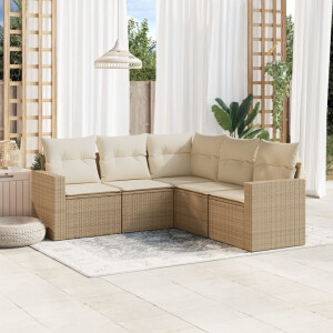 vidaXL 5-delige Loungeset met kussens poly rattan beige